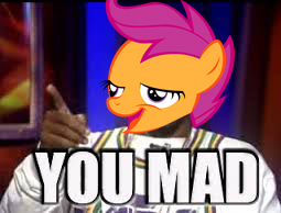 Size: 255x194 | Tagged: safe, banned from derpibooru, deleted from derpibooru, derpibooru import, scootaloo, he mad, lulz, meme, you mad