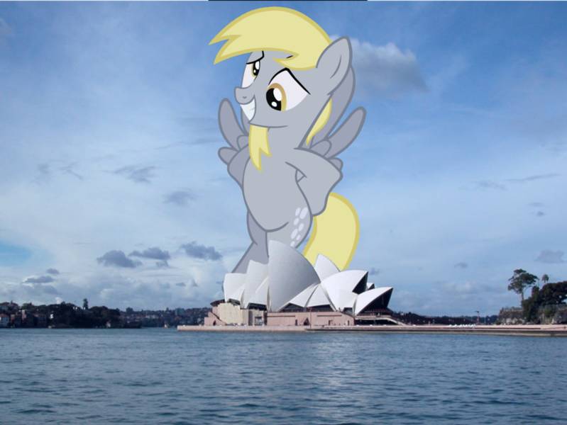 Size: 1128x847 | Tagged: safe, banned from derpibooru, deleted from derpibooru, derpibooru import, derpy hooves, pony, do princesses dream of magic sheep, australia, bipedal, derpysaur, female, giant pony, giantess, macro, opera house, sydney