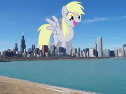 Size: 973x730 | Tagged: safe, banned from derpibooru, deleted from derpibooru, derpibooru import, derpy hooves, pony, chicago, derpysaur, female, giant pony, giantess, irl, macro, photo, ponies in real life