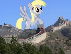 Size: 832x624 | Tagged: safe, banned from derpibooru, deleted from derpibooru, derpibooru import, derpy hooves, pony, china, derpysaur, female, giant pony, giantess, great wall of china, macro