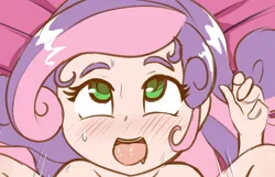 Size: 762x490 | Tagged: suggestive, artist:fearingfun, banned from derpibooru, deleted from derpibooru, derpibooru import, sweetie belle, human, ahegao, cropped, humanized, lolicon, open mouth, solo, tongue out, underage