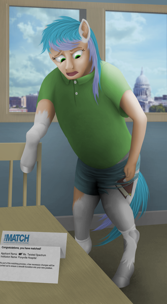 Size: 657x1200 | Tagged: safe, artist:geoffrey-mcdermott, banned from derpibooru, deleted from derpibooru, derpibooru import, oc, oc:spectra, unofficial characters only, human, human to pony, letter, rule 63, solo, transformation, transgender transformation