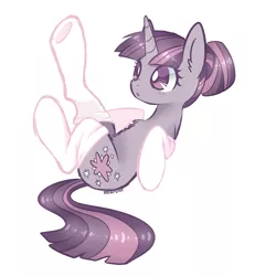 Size: 1024x1024 | Tagged: suggestive, banned from derpibooru, deleted from derpibooru, derpibooru import, edit, twilight sparkle, alternate hairstyle, chest fluff, clothes, ear fluff, hair bun, simple background, socks, solo, wingless, wingless edit