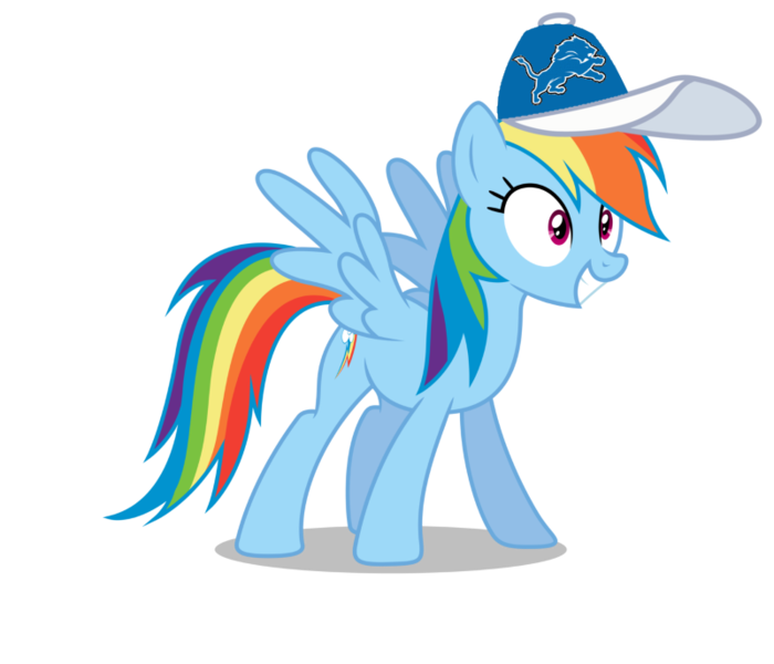 Size: 801x687 | Tagged: source needed, safe, banned from derpibooru, deleted from derpibooru, derpibooru import, edit, rainbow dash, american football, cap, detroit lions, football, hat, nfl, solo, sports, vector