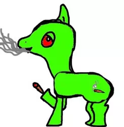 Size: 274x280 | Tagged: semi-grimdark, artist:toms, banned from derpibooru, deleted from derpibooru, derpibooru import, oc, oc:blunt pony, 1000 hours in ms paint, blunt, drugs, first try, green, marijuana, masterpiece, red eyes