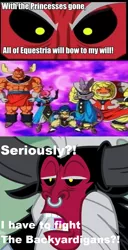 Size: 646x1266 | Tagged: safe, artist:daikuwabara, banned from derpibooru, deleted from derpibooru, derpibooru import, lord tirek, beerus, dragon ball super, exploitable meme, meme, the backyardigans, tirek vs everyone meme