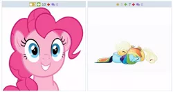 Size: 518x276 | Tagged: safe, banned from derpibooru, deleted from derpibooru, derpibooru import, applejack, pinkie pie, rainbow dash, derpibooru, appledash, exploitable meme, female, juxtaposition, juxtaposition win, lesbian, meme, meta, shipping, sleeping