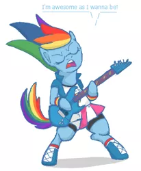 Size: 292x355 | Tagged: safe, artist:liquidrabbitz, banned from derpibooru, deleted from derpibooru, derpibooru import, rainbow dash, ponified, pony, equestria girls, rainbow rocks, bipedal, clothes, equestria girls outfit, equestria girls ponified, flockmod, guitar, musical instrument, skirt, solo, standing