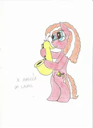 Size: 1700x2338 | Tagged: safe, artist:laurelcrown, banned from derpibooru, deleted from derpibooru, derpibooru import, music, musical instrument, saxophone, solo, traditional art