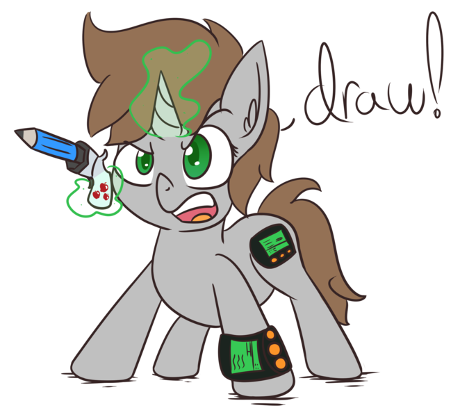 Size: 1807x1637 | Tagged: safe, artist:kimsdoodles, banned from derpibooru, deleted from derpibooru, derpibooru import, oc, oc:littlepip, unofficial characters only, pony, unicorn, fallout equestria, fanfic, fanfic art, female, filly, glowing horn, horn, magic, simple background, solo, telekinesis, transparent background