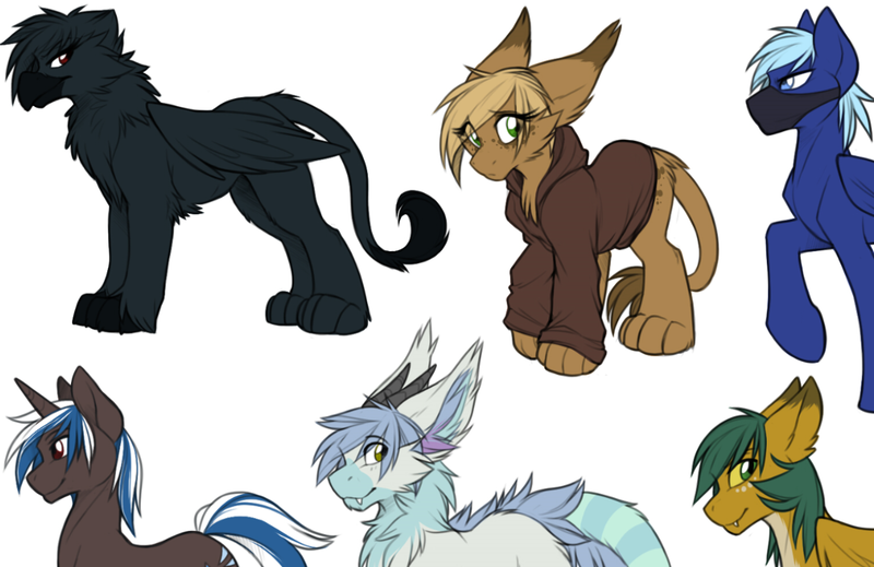 Size: 1280x830 | Tagged: safe, artist:cassiusdrawsthings, banned from derpibooru, deleted from derpibooru, derpibooru import, oc, oc:caelia, oc:callie, oc:veritas, unofficial characters only, gryphon, sphinx, clothes, explicit source, preview