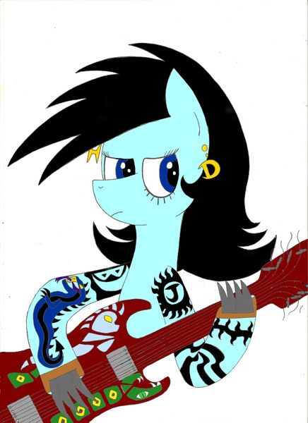 Size: 1700x2338 | Tagged: safe, artist:laurelcrown, banned from derpibooru, deleted from derpibooru, derpibooru import, oc, guitar, musical instrument, tattoo