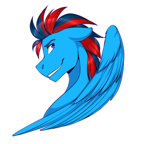 Size: 1000x1000 | Tagged: safe, artist:harmoniousrain, banned from derpibooru, deleted from derpibooru, derpibooru import, oc, oc:andrew swiftwing, unofficial characters only, pegasus, pony, bust, grin, looking away, male, portrait, smiling, solo, stallion