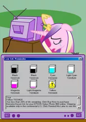 Size: 564x800 | Tagged: safe, banned from derpibooru, deleted from derpibooru, derpibooru import, princess cadance, crying, exploitable meme, ink levels, meme, obligatory pony, printer, sad, tv meme