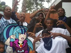 Size: 1024x768 | Tagged: safe, artist:xxxsketchbookxxx, banned from derpibooru, deleted from derpibooru, derpibooru import, edit, sonata dusk, pony, gangsta, irl, nigga that's kawaii, photo, ponies in real life