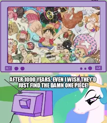 Size: 539x614 | Tagged: safe, banned from derpibooru, deleted from derpibooru, derpibooru import, princess celestia, anime, caption, exploitable meme, image macro, manga, meme, obligatory pony, one piece, text, tv meme