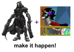 Size: 799x568 | Tagged: safe, banned from derpibooru, deleted from derpibooru, derpibooru import, king sombra, exploitable meme, gun, make it happen, meme, overwatch, reaper(overwatch), weapon, youtube link