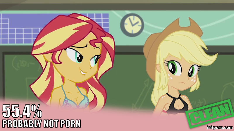 Size: 800x450 | Tagged: questionable, artist:dirty mike, banned from derpibooru, deleted from derpibooru, derpibooru import, edit, edited screencap, screencap, applejack, sunset shimmer, equestria girls, friendship games, appleshimmer, belly button, bikini, blatant lies, caption, clothes, exploitable meme, female, gloves, image macro, lesbian, lies, meme, not porn, shipping, sunsetjack, swimsuit, text, underwear, underwear edit