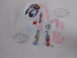 Size: 1280x960 | Tagged: safe, artist:snails-flowers, banned from derpibooru, deleted from derpibooru, derpibooru import, lotus blossom, rainbow power, rainbow power-ified, solo, traditional art