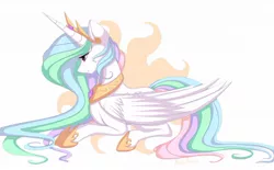 Size: 1280x793 | Tagged: safe, artist:pastelmistress, banned from derpibooru, deleted from derpibooru, derpibooru import, princess celestia, majestic, prone, simple background, solo