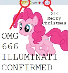 Size: 252x270 | Tagged: safe, banned from derpibooru, deleted from derpibooru, derpibooru import, pinkie pie, derpibooru, 666, christmas, holiday, illuminati confirmed, merry christmas, meta, nonsense, shitposting