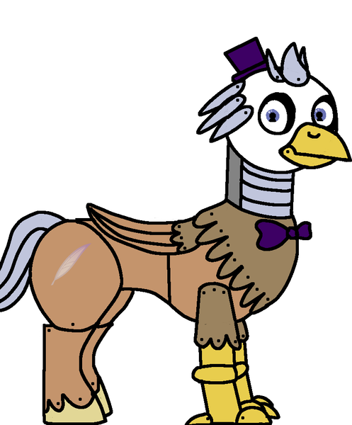 Size: 814x982 | Tagged: safe, artist:steelclaw, banned from derpibooru, deleted from derpibooru, derpibooru import, oc, oc:silver quill, unofficial characters only, classical hippogriff, hippogriff, automaton, bowtie, crossover, cutie mark, eye, eyes, fanart, five nights at freddy's, fnaf1, gimp, solo