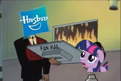 Size: 696x464 | Tagged: safe, banned from derpibooru, deleted from derpibooru, derpibooru import, twilight sparkle, crying, drama, hasbro, lettergate, lucifer hasbro, parody, the oblongs