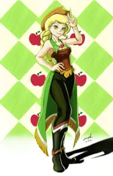 Size: 1095x1700 | Tagged: safe, artist:the-park, banned from derpibooru, deleted from derpibooru, derpibooru import, applejack, human, armpits, clothes, dress, gala dress, humanized, solo