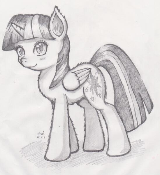 Size: 1948x2128 | Tagged: safe, artist:the-park, banned from derpibooru, deleted from derpibooru, derpibooru import, twilight sparkle, twilight sparkle (alicorn), alicorn, pony, female, fluffy, mare, monochrome, solo, traditional art