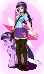 Size: 2089x3508 | Tagged: safe, artist:the-park, banned from derpibooru, deleted from derpibooru, derpibooru import, twilight sparkle, twilight sparkle (alicorn), alicorn, human, pony, clothes, equestria girls outfit, fluffy, human ponidox, humanized, self ponidox, socks, solo, thigh highs