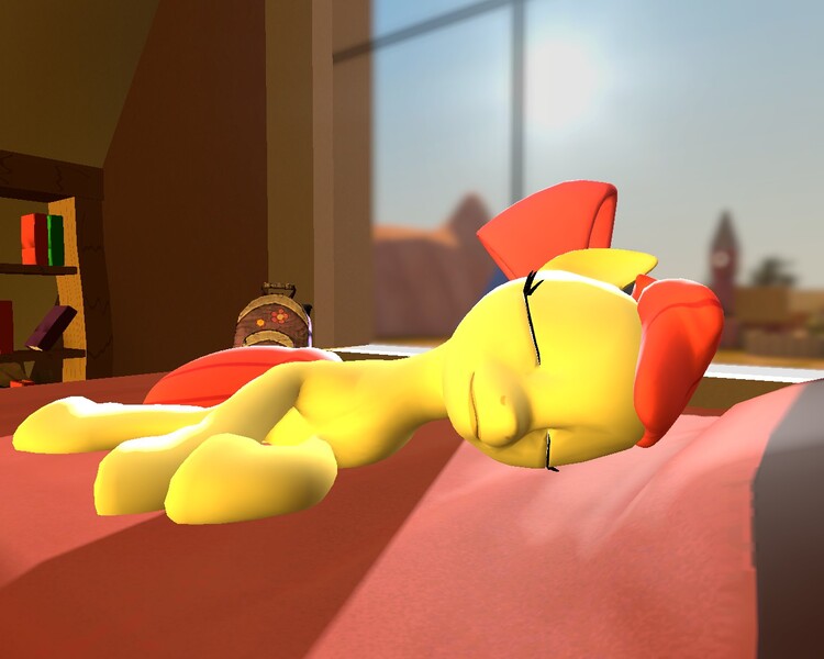 Size: 1280x1024 | Tagged: safe, artist:2bronys, banned from derpibooru, deleted from derpibooru, derpibooru import, apple bloom, 3d, bed, gmod, shadow, sleeping, solo