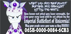 Size: 1058x515 | Tagged: safe, banned from derpibooru, deleted from derpibooru, derpibooru import, princess platinum, rarity, angry, copypasta, meme, navy seal copypasta, super mario maker, unicornia, vulgar