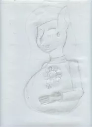 Size: 5100x7015 | Tagged: safe, artist:maraudershy, banned from derpibooru, deleted from derpibooru, derpibooru import, posey, anthro, big breasts, blushing, breasts, bust, clothes, crappy art, monochrome, practice sketch, rough sketch, solo, sweater, traditional art