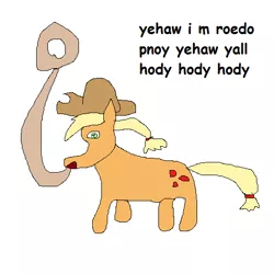 Size: 514x514 | Tagged: safe, artist:dellovan, banned from derpibooru, deleted from derpibooru, derpibooru import, applejack, comic sans, lasso, ms paint, rope, stylistic suck