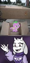 Size: 502x1037 | Tagged: safe, banned from derpibooru, deleted from derpibooru, derpibooru import, spike, goat, fanfic:my little dashie, dashie meme, exploitable meme, good people finding dash meme, good people finding spike meme, meme, my little spikie, obligatory pony, this will end in tears, toriel, undertale