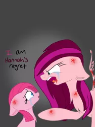 Size: 768x1024 | Tagged: grimdark, artist:php76, banned from derpibooru, deleted from derpibooru, derpibooru import, pinkie pie, oc, blood, crying, pinkamena diane pie, song reference, younger