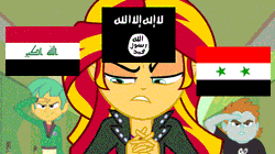 Size: 500x280 | Tagged: safe, banned from derpibooru, deleted from derpibooru, derpibooru import, snails, snips, sunset shimmer, equestria girls, flag, iraq, islamic state, syria