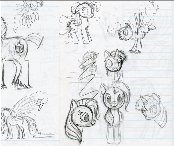 Size: 1004x844 | Tagged: artist needed, safe, banned from derpibooru, deleted from derpibooru, derpibooru import, pinkie pie, surprise, oc, the art of equestria, concept art, doodle, image, monochrome, png, traditional art