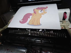Size: 250x188 | Tagged: safe, artist:anonymous, banned from derpibooru, deleted from derpibooru, derpibooru import, scootaloo, animated, destruction, irl, le lenny face, /mlp/, paper, photo, shitposting, shredder, xbox 360