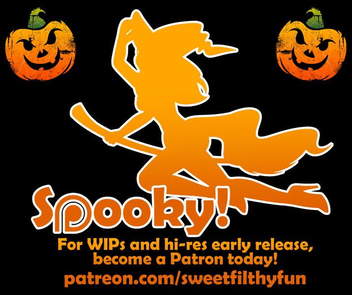 Size: 1191x1000 | Tagged: safe, artist:sweetfilthyfun, banned from derpibooru, deleted from derpibooru, derpibooru import, oc, oc:ivy, unofficial characters only, anthro, clothes, costume, halloween, holiday, patreon, pinup, solo, teaser, witch