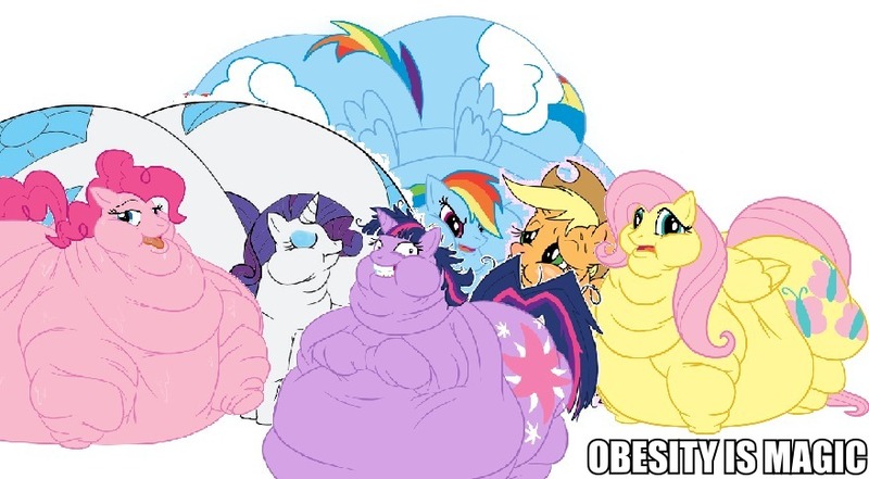 Size: 879x485 | Tagged: safe, banned from derpibooru, deleted from derpibooru, derpibooru import, edit, applejack, fluttershy, pinkie pie, rainbow dash, rarity, twilight sparkle, butt, fat, fattershy, lordryu fat edit, mane six, morbidly obese, obese, plot, rearity