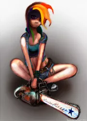 Size: 3600x5000 | Tagged: safe, artist:vitaj, banned from derpibooru, deleted from derpibooru, derpibooru import, rainbow dash, human, chainsaw, clothes, converse, humanized, shoes, solo, uncanny valley