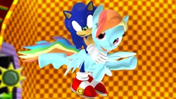 Size: 1440x810 | Tagged: safe, artist:nightblader, banned from derpibooru, deleted from derpibooru, derpibooru import, rainbow dash, 3d, background pony strikes again, downvote bait, gmod, green hill zone, image, png, sonic the hedgehog, sonic the hedgehog (series)