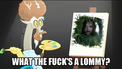 Size: 1280x720 | Tagged: safe, banned from derpibooru, deleted from derpibooru, derpibooru import, screencap, discord, what about discord?, caption, discord's painting, exploitable meme, game of thrones, image macro, meme, sandor clegane, solo, text
