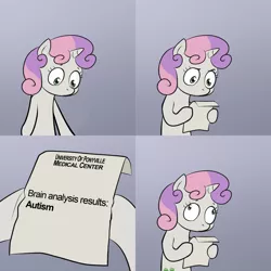 Size: 2000x2000 | Tagged: safe, banned from derpibooru, deleted from derpibooru, derpibooru import, sweetie belle, 4chan, autism, derp, exploitable meme, meme, obligatory pony, solo, sweetie's note meme