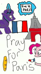 Size: 720x1280 | Tagged: safe, artist:applejackfkingsucks, banned from derpibooru, deleted from derpibooru, derpibooru import, pinkie pie, twilight sparkle, france, paris, pray for paris