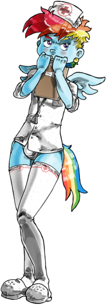 Size: 348x1000 | Tagged: suggestive, artist:davide76, banned from derpibooru, deleted from derpibooru, derpibooru import, rainbow dash, anthro, crotch bulge, rainbow blitz, rule 63