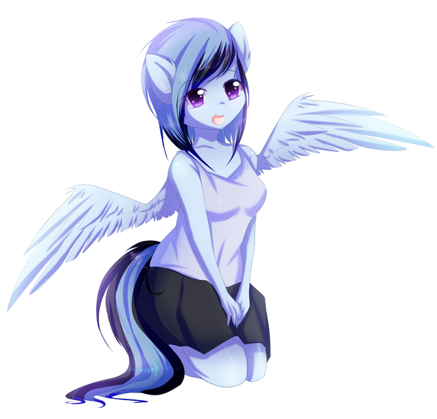 Size: 2712x2600 | Tagged: safe, artist:pastelmistress, banned from derpibooru, deleted from derpibooru, derpibooru import, oc, oc:sentoki, unofficial characters only, anthro, pegasus, anthro oc, clothes, commission, cute, kneeling, looking at you, open mouth, simple background, skirt, smiling, solo, spread wings, white background, wings