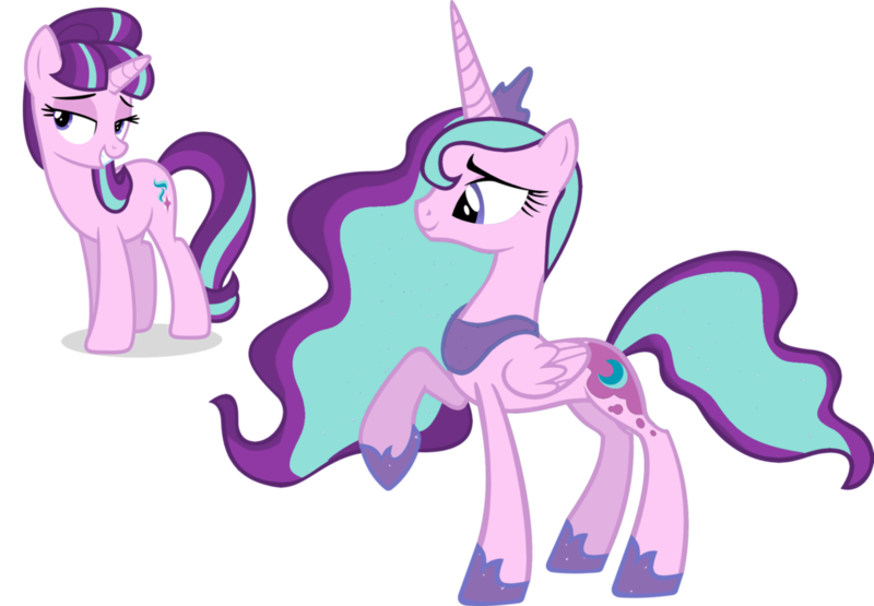 Size: 1024x710 | Tagged: safe, artist:absolutecactus, banned from derpibooru, color edit, deleted from derpibooru, derpibooru import, edit, princess luna, starlight glimmer, colored, palette swap, recolor