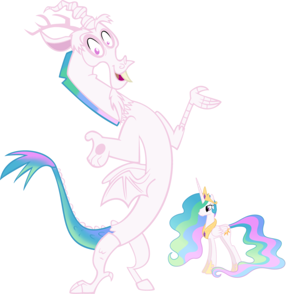 Size: 896x892 | Tagged: safe, artist:absolutecactus, banned from derpibooru, deleted from derpibooru, derpibooru import, discord, princess celestia, palette swap, recolor